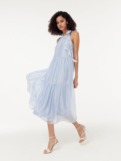 Women Halter Maxi Dress With Detachable Flower
