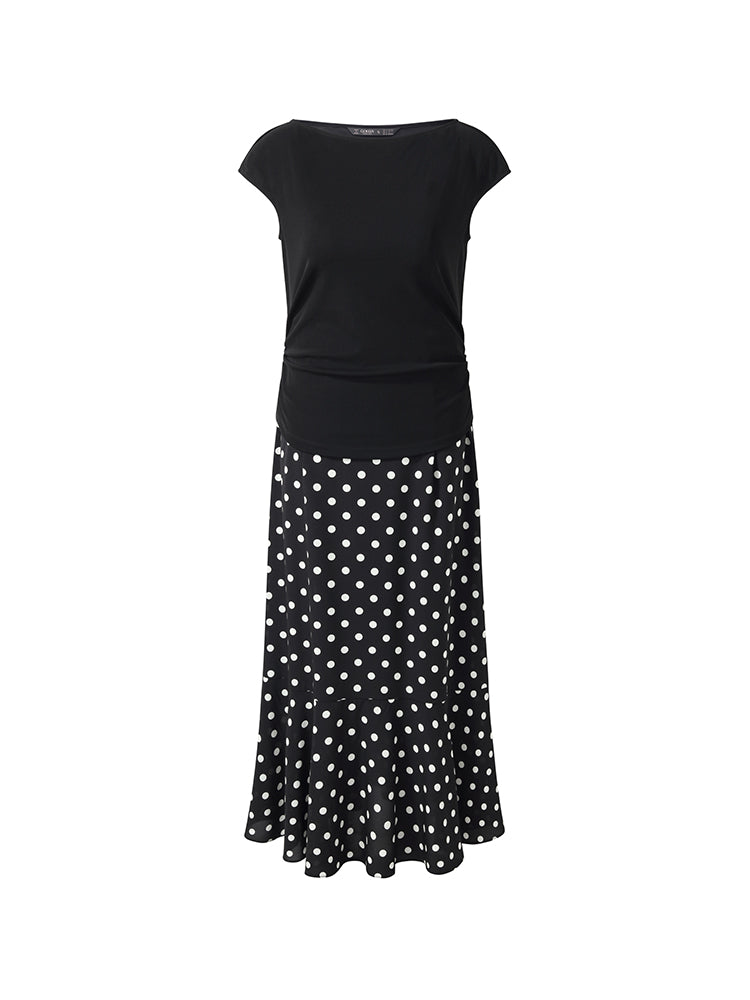 Acetate Knit Top And 16 MM Mulberry Slik Polka Dots Skirt Two-Piece Set