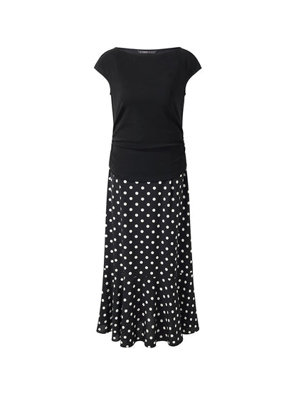 Acetate Knit Top And 16 MM Mulberry Slik Polka Dots Skirt Two-Piece Set