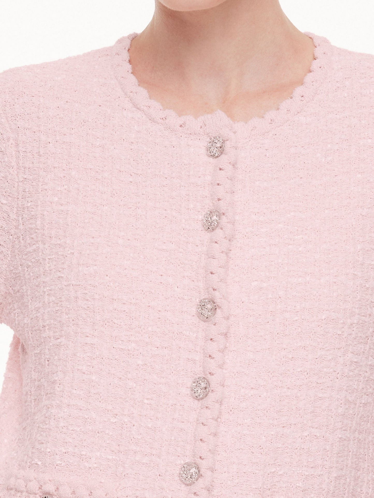 Round Neck Single-Breasted Women Textured Cardigan