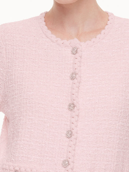 Round Neck Single-Breasted Women Textured Cardigan