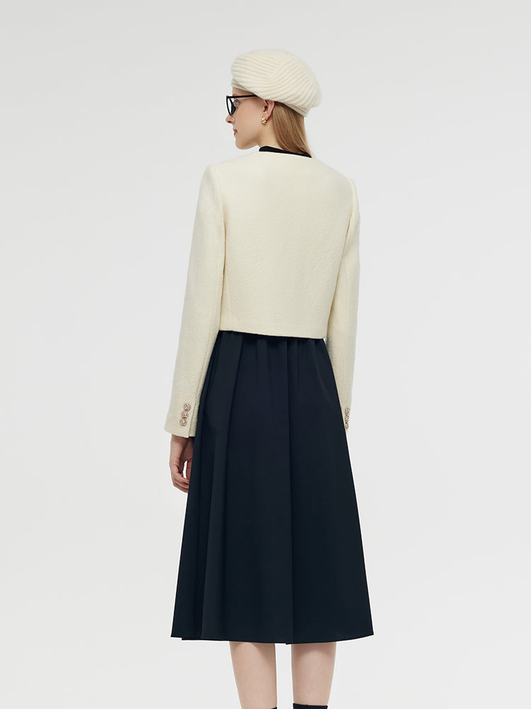 Wool Crop Jacket And Midi Dress Two-Piece Set