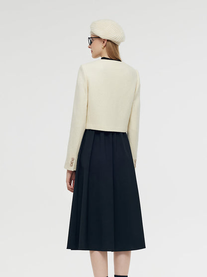 Wool Crop Jacket And Midi Dress Two-Piece Set