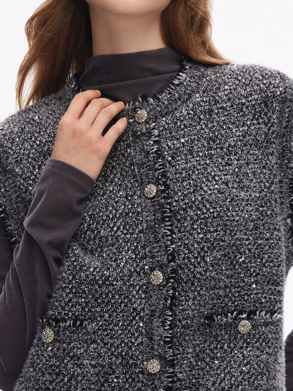 Frayed Trim Sequins Women Vest