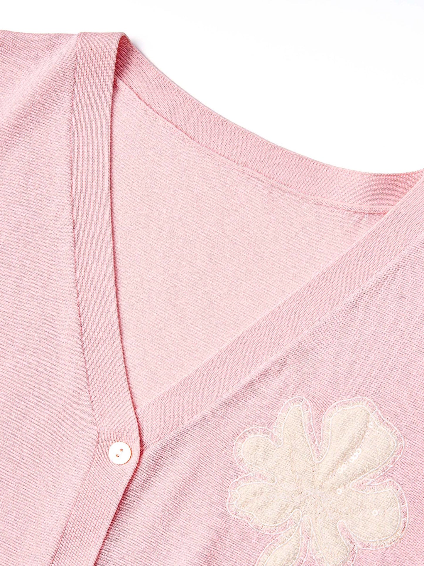 Tencel Blend Floral Embroidered Women Short Sleeve Cardigan
