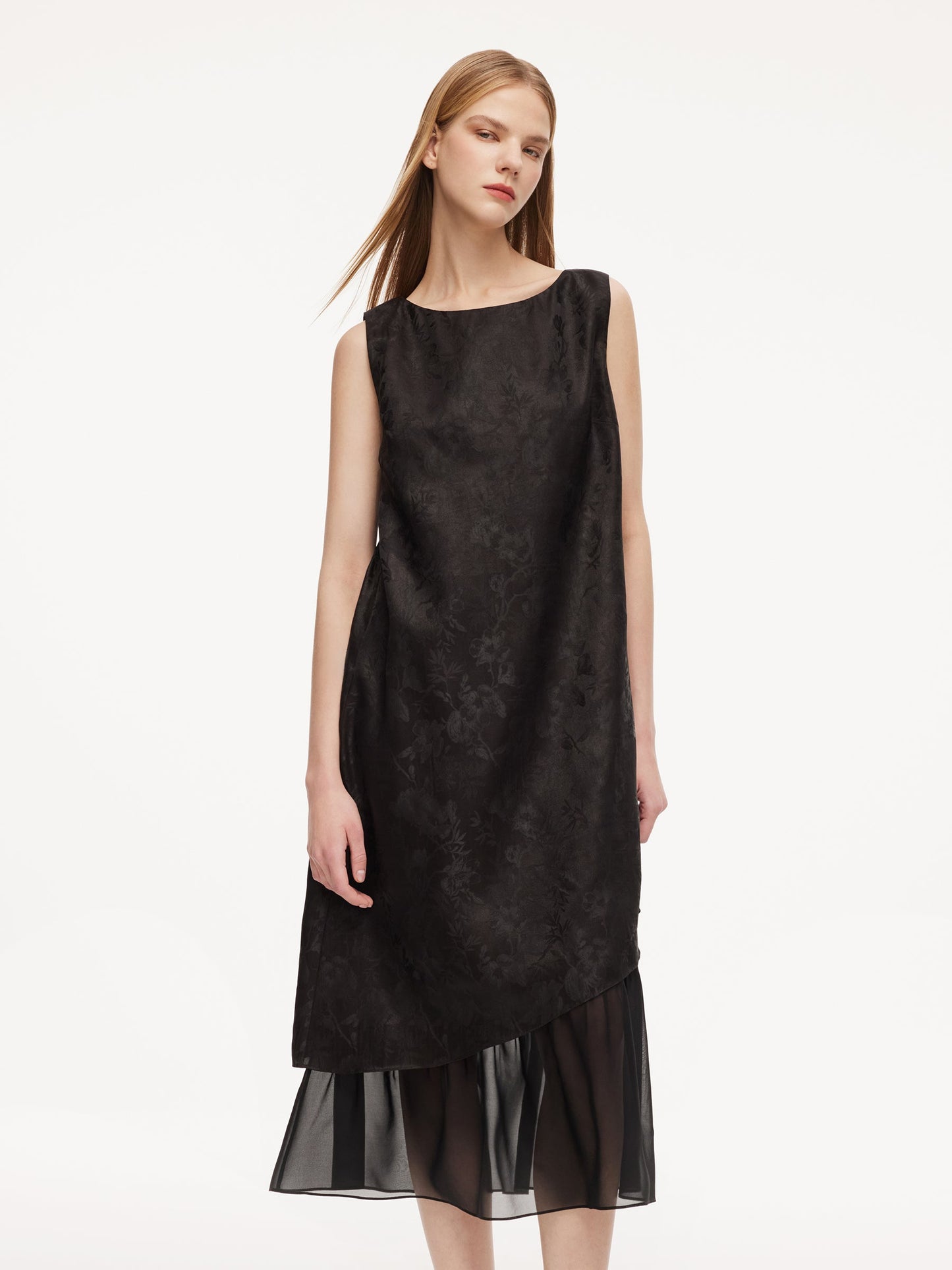 19MM Gambiered Canton Gauze Kapok Jacquard Women Sleeveless Maxi Dress