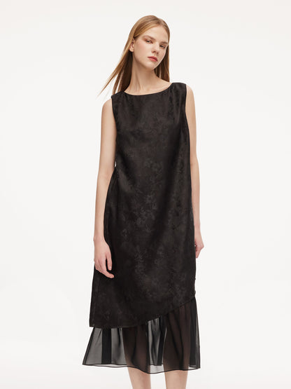 19MM Gambiered Canton Gauze Kapok Jacquard Women Sleeveless Maxi Dress