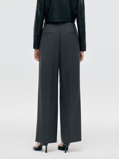 Worsted Wool Women Wide Leg Pants With Leather Belt