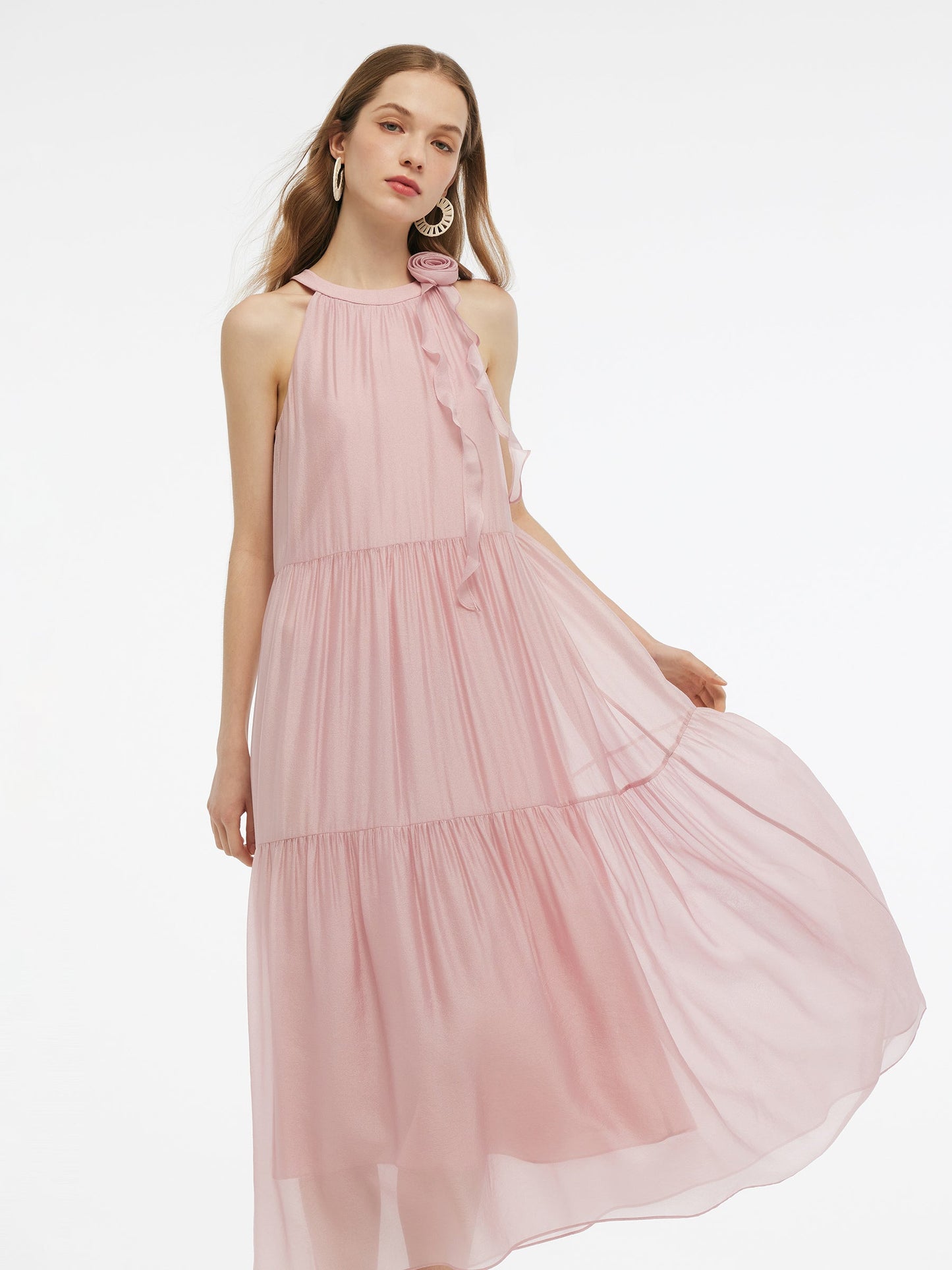 Women Halter Maxi Dress With Detachable Flower