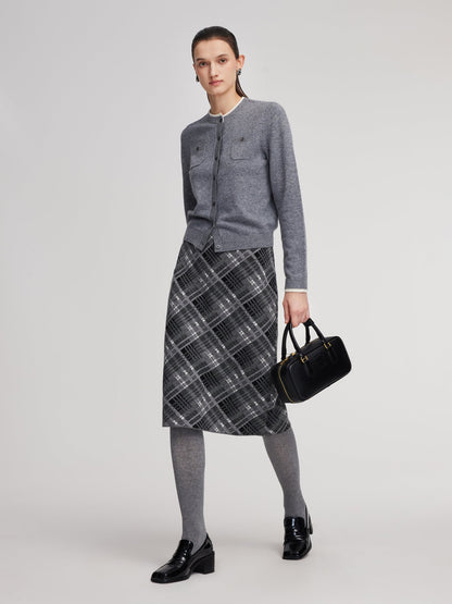 100% Wool Contrast Trim Women Cardigan