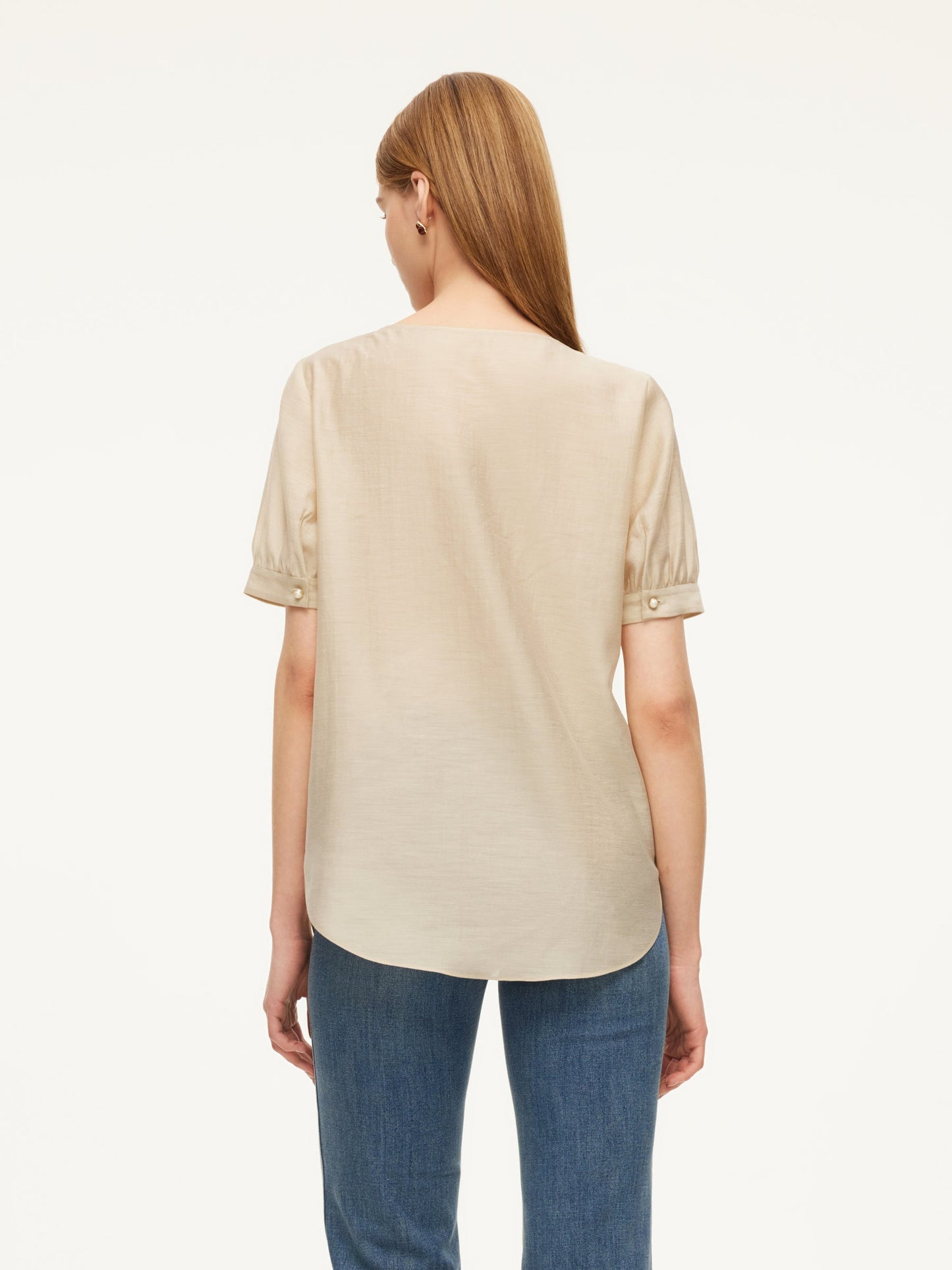 Tencel Acetate Linen Blend Tie Neck Women Blouse