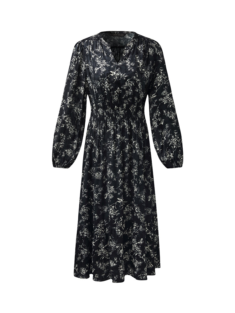 Floral Print Gathered Waist Women Maxi Dress