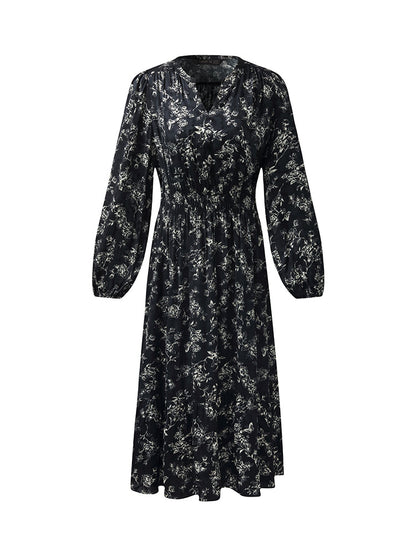 Floral Print Gathered Waist Women Maxi Dress