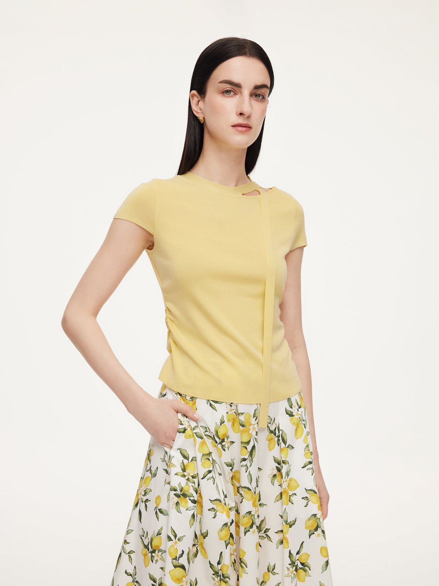 Triacetate Lyocell Blend Women Ribbon Knit Top