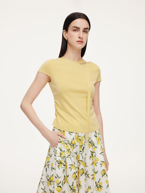 Triacetate Lyocell Blend Women Ribbon Knit Top