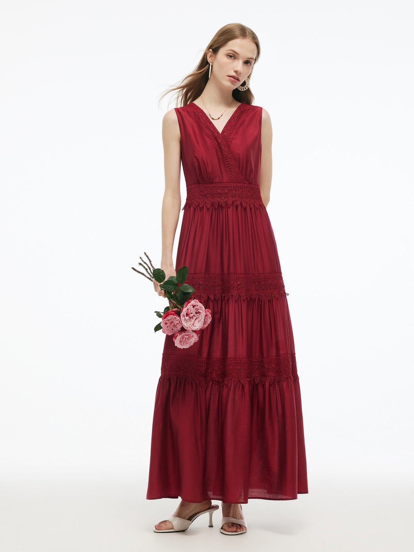 Tencel Lace Trim Women Maxi Vest Dress