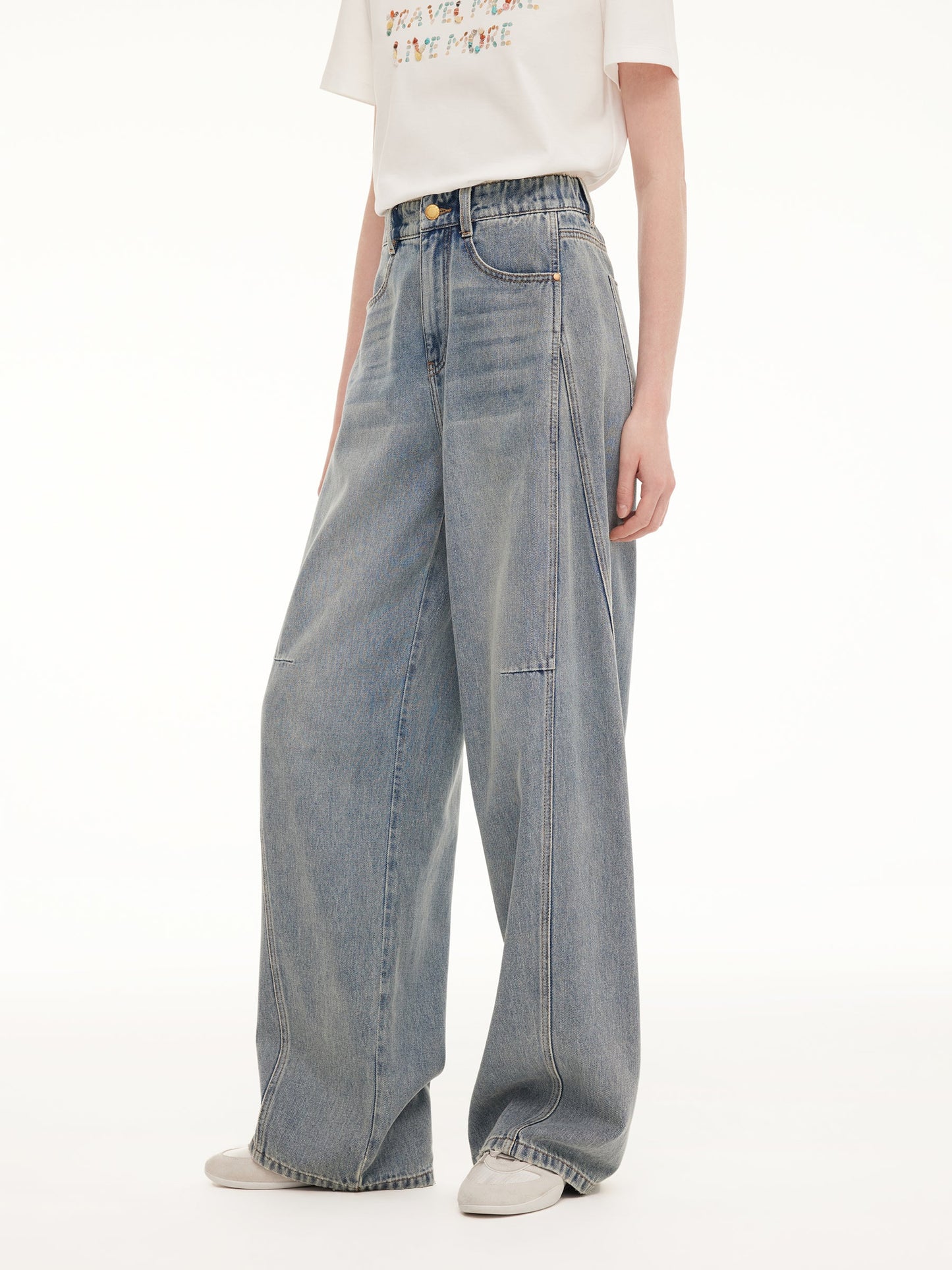 100% Cotton Denim Women Curved-Leg Jeans