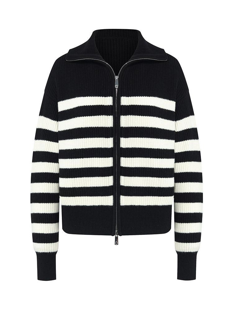 Woolen Knitted Stripe Women Cardigan