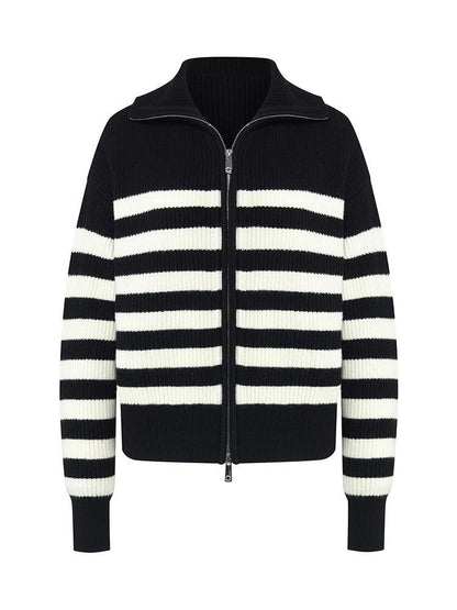 Woolen Knitted Stripe Women Cardigan