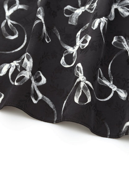 Ribbon Print A-Line Women Skirt