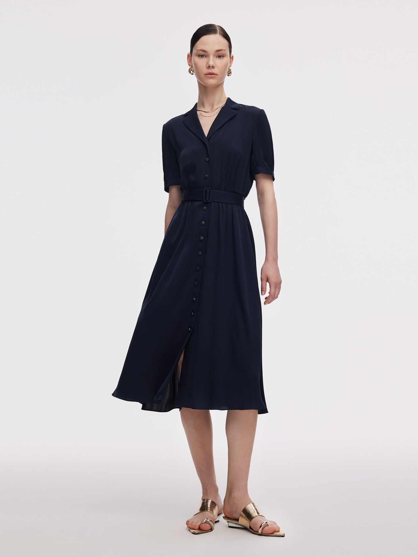 22MM Mulberry Silk Women Midi Dress With Belt