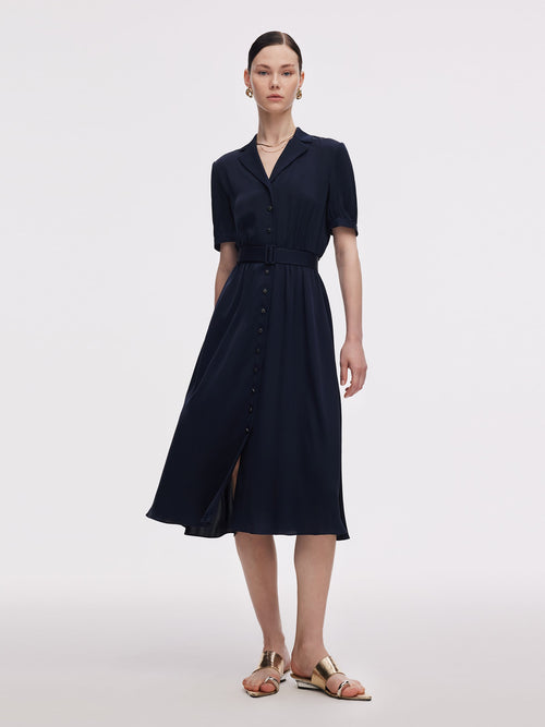 22MM Mulberry Silk Women Midi Dress With Belt