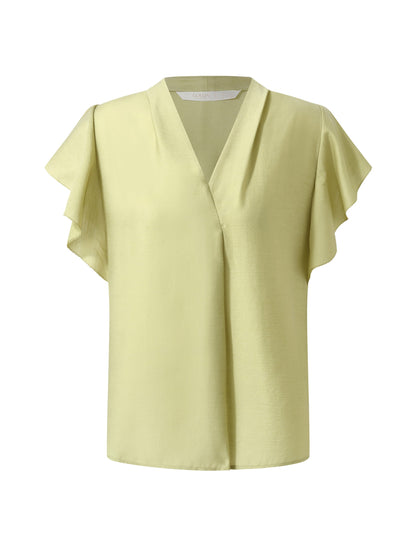 Acetate Blend V-Neck Women Ruffle Sleeve Blouse