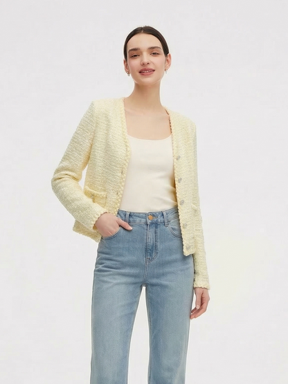 V-Neck Single-Breasted Women Textured Cardigan