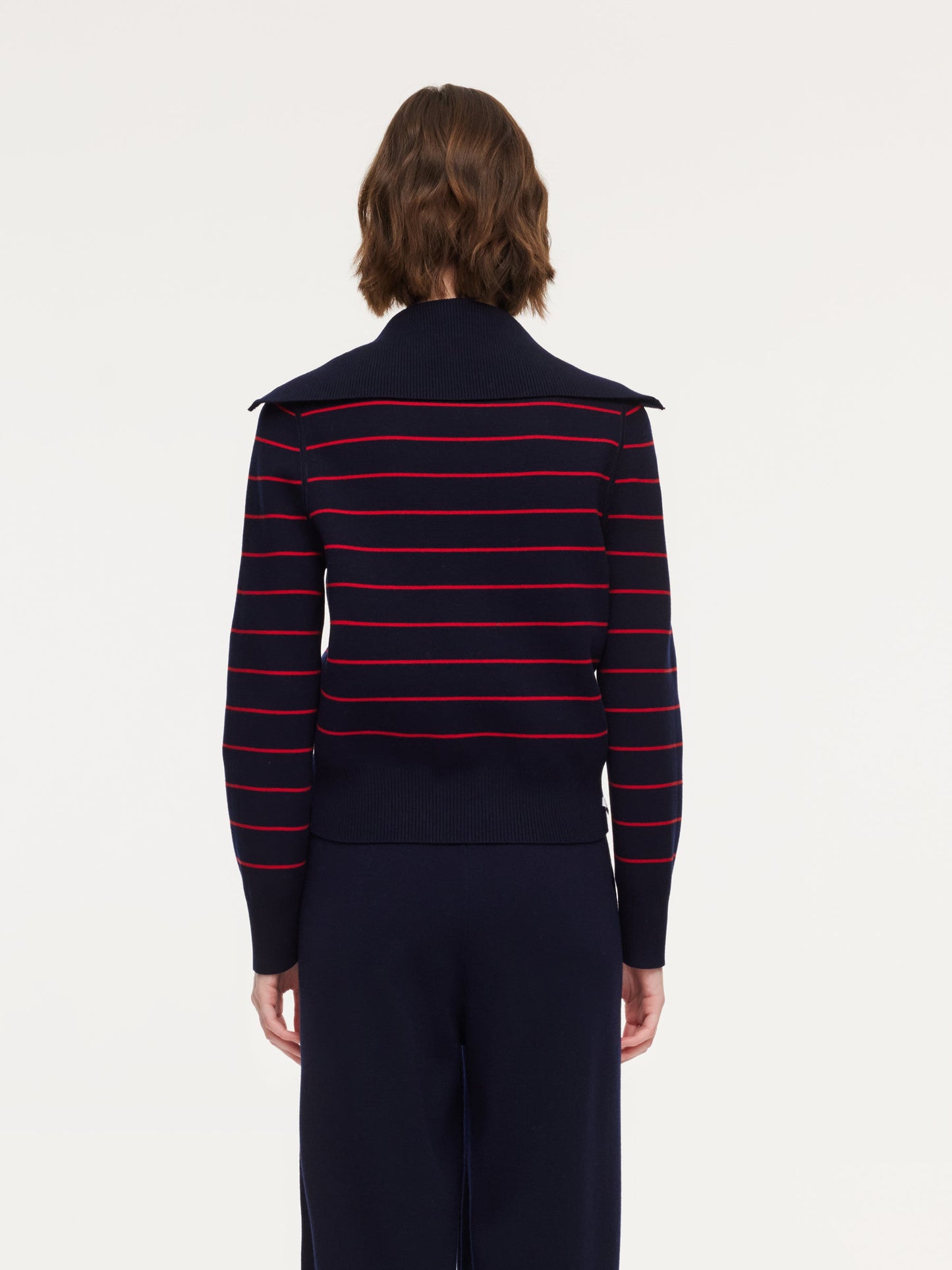 Lyocell Wool Blend Stripe Reversible Zip-Up Women Cardigan
