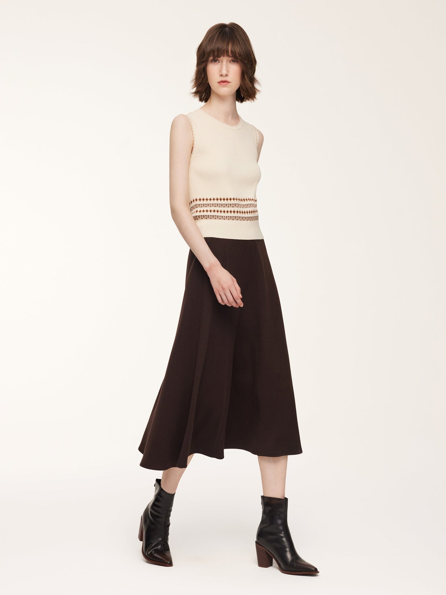 Tencel Wool Blend Cardigan And Tank Top And Skirt Three-Piece Set