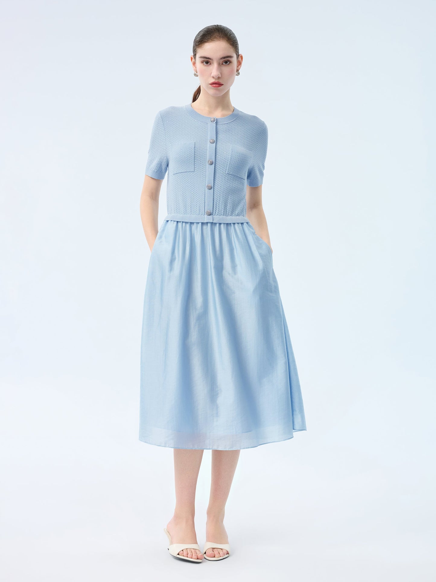 Lyocell Blend Patchwork Women Midi Dress