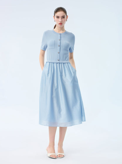 Lyocell Blend Patchwork Women Midi Dress