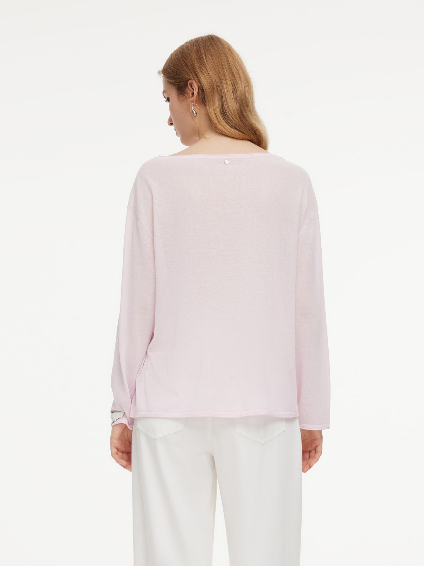 Triacetate Linen Cotton Blend Boat Neck Women Lightweight Knit Top
