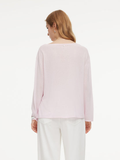 Triacetate Linen Cotton Blend Boat Neck Women Lightweight Knit Top