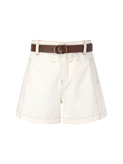 100% Cotton Denim Women Slim Fit Shorts With Belt