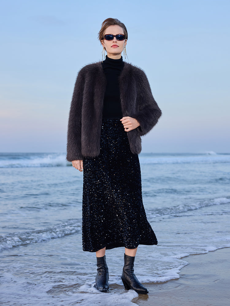 Velvet Sequins Women Mermaid Skirt