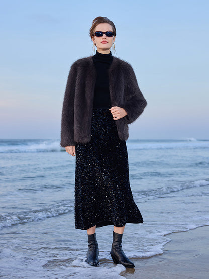 Velvet Sequins Women Mermaid Skirt
