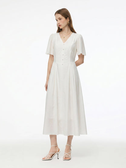 Tencel Blend V-Neck Women Maxi Dress