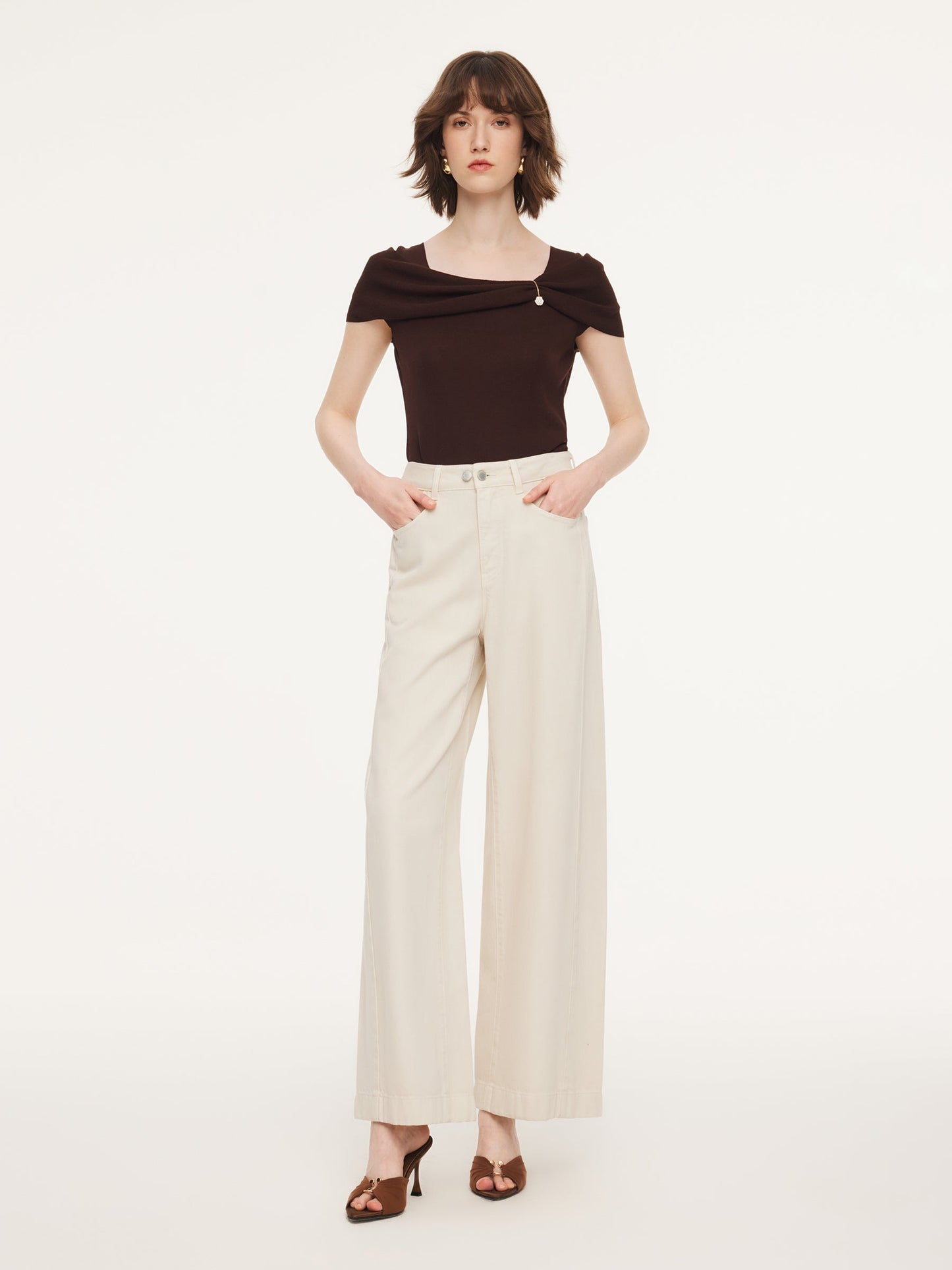 Tencel Cotton Blend Denim Women Straight Wide Leg Jeans