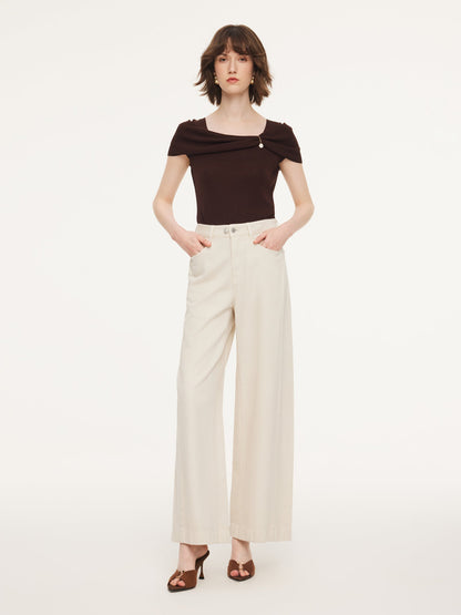 Tencel Cotton Blend Denim Women Straight Wide Leg Jeans