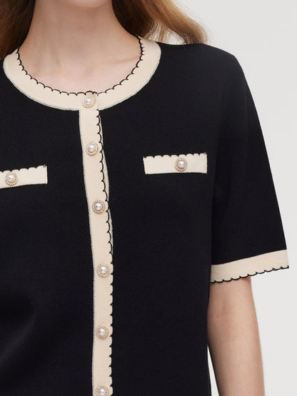 Lyocell Blend Contrast Trim Cardigan And Mini Skirt Two-Piece Set