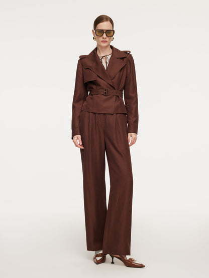 Tencel Acetate Linen Blend Women Trench Jacket With Belt