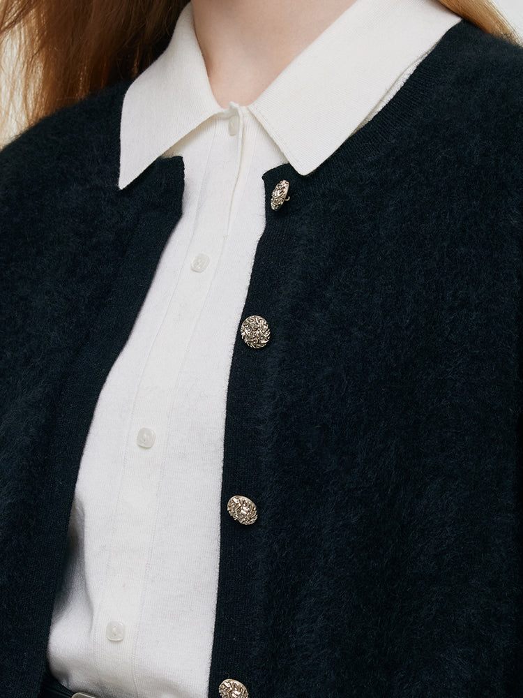 Black Brushed Cashmere Women Cardigan