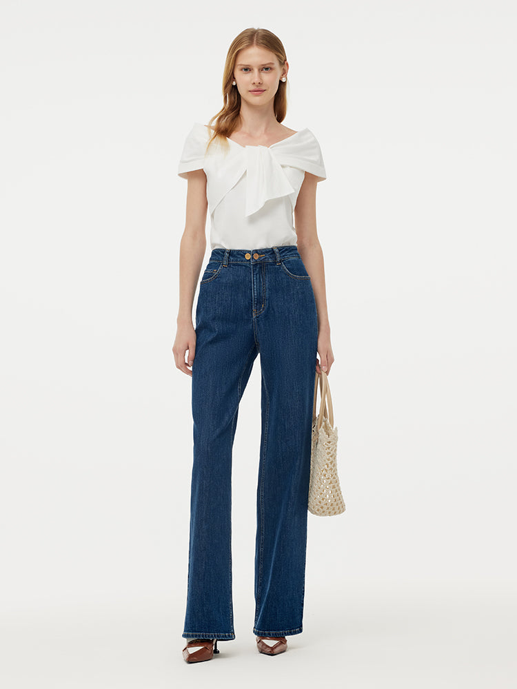 100% Cotton Stretch Off Shoulder Women Bow Top