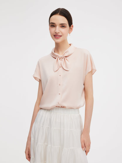 22MM Mulberry Silk Women Bow Tie Neck Shirt