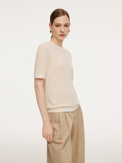 Triacetate Tencel Blend Contrast Trim Women Knit Top