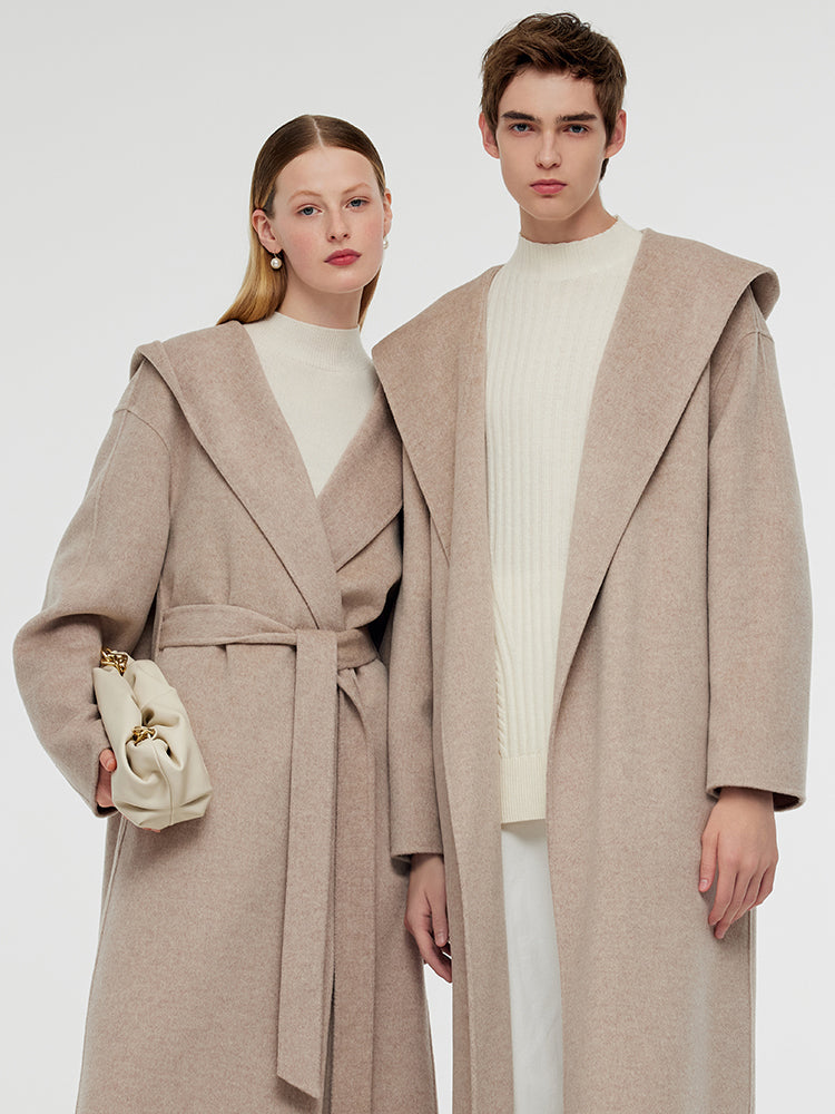 Wool Cashmere Unisex Hooded Wrap Coat