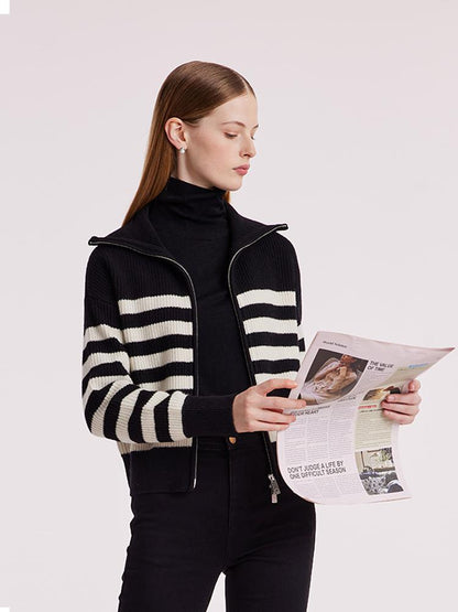Woolen Knitted Stripe Women Cardigan
