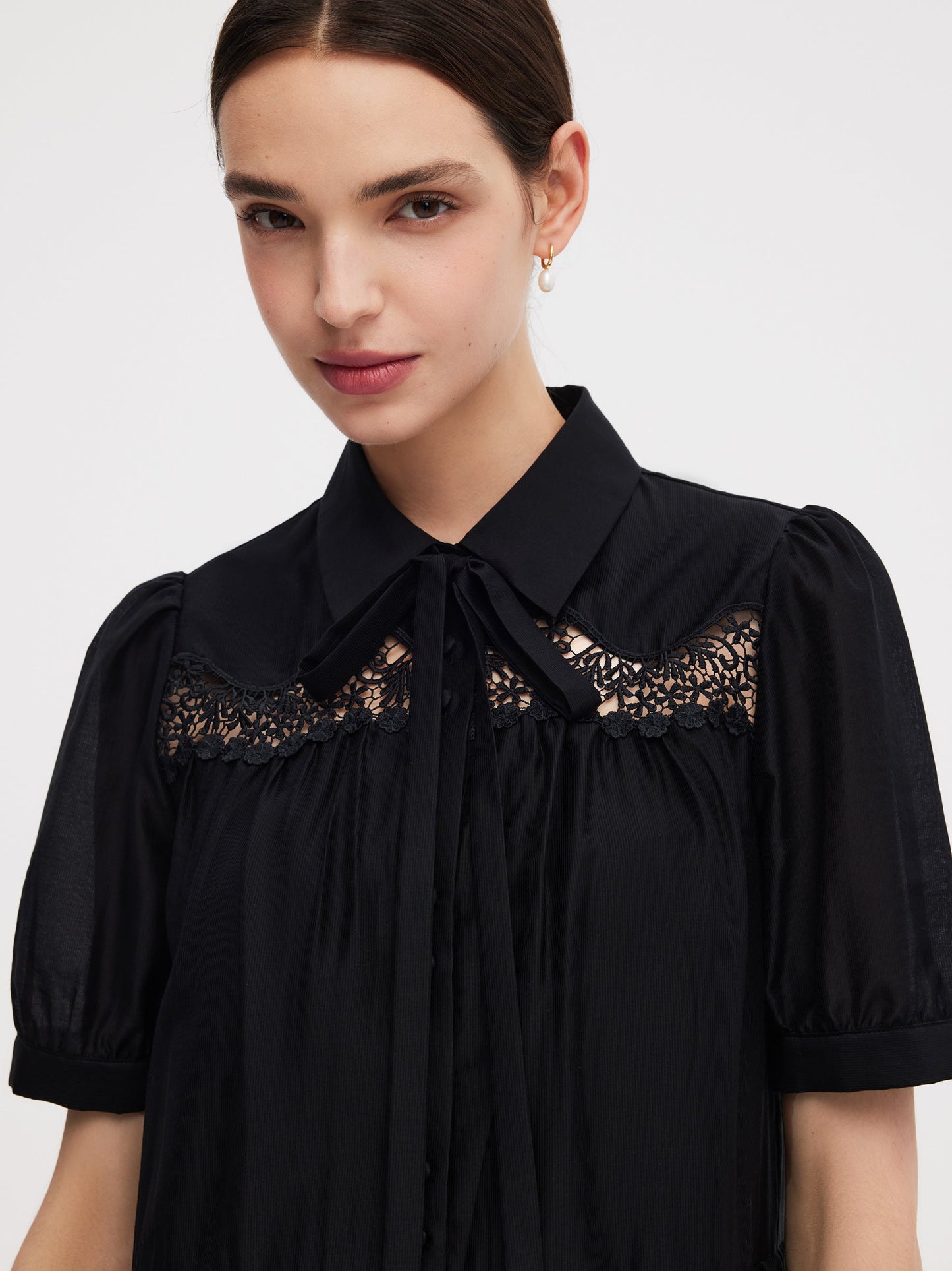 Tencel Blend Women Tiered Mini Dress With Ribbon