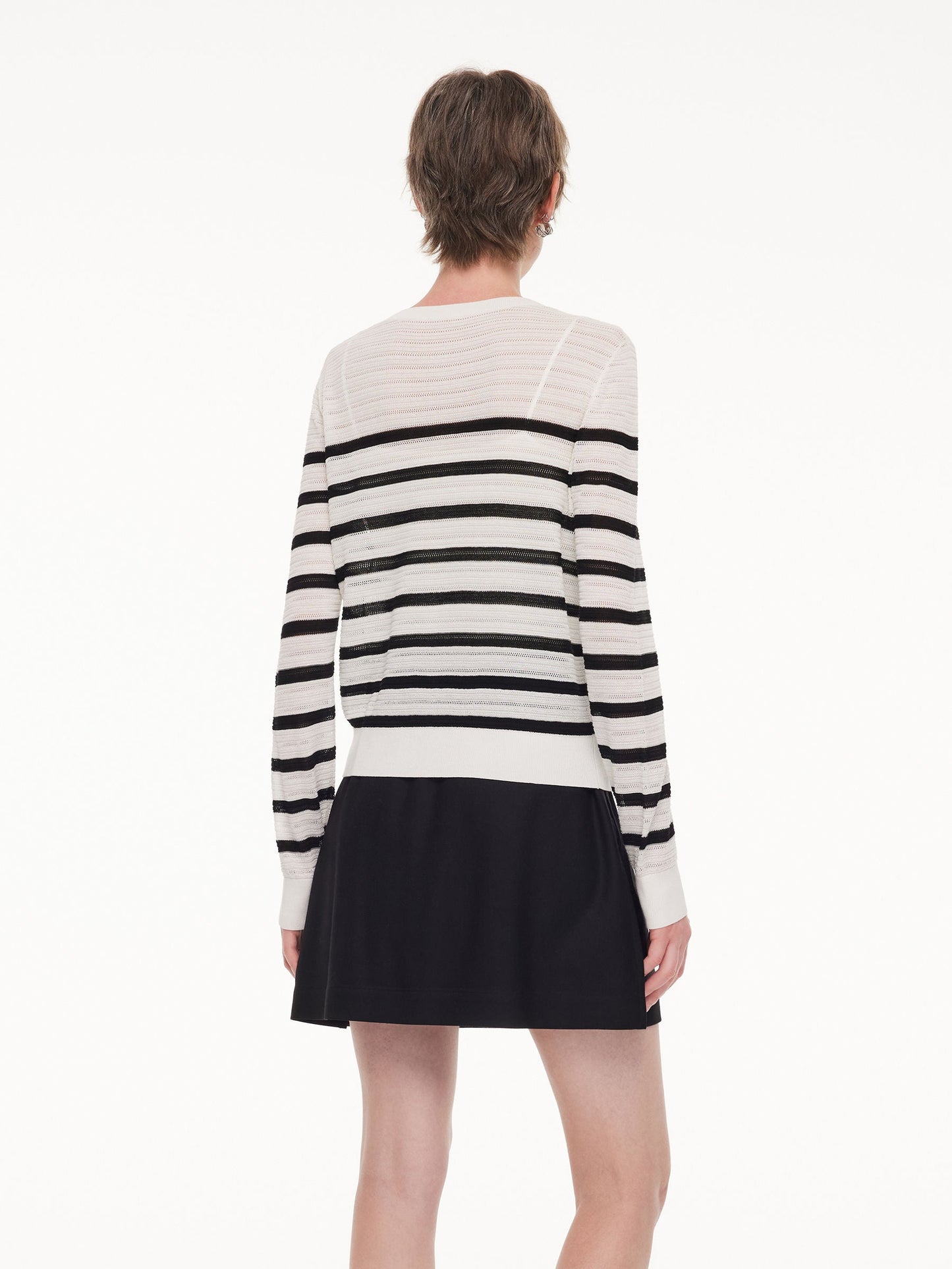 Acetate Cotton Blend Stripe Women Cardigan